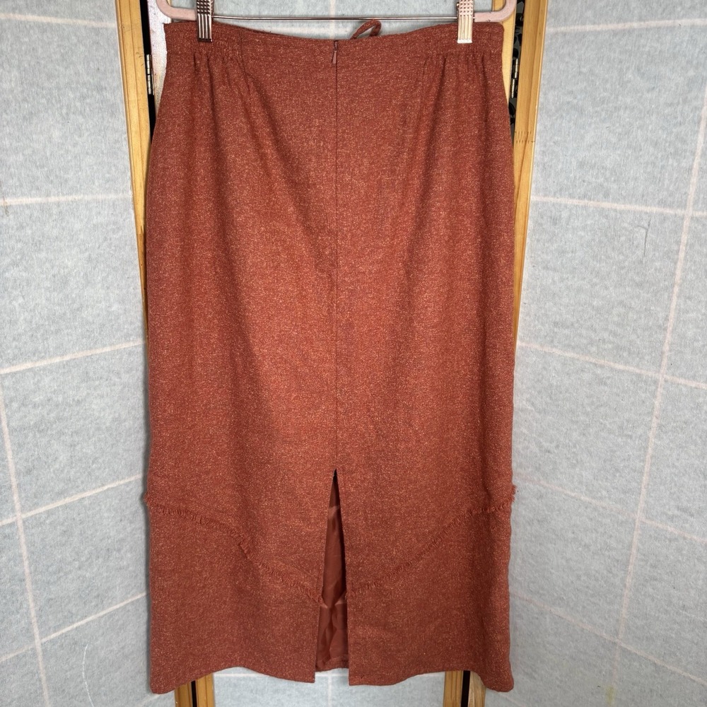 J Jill Maxi Skirt Women's Size 18 Wool Silk Blend Orange Lined Fringe Drawstring - Picture 4 of 10